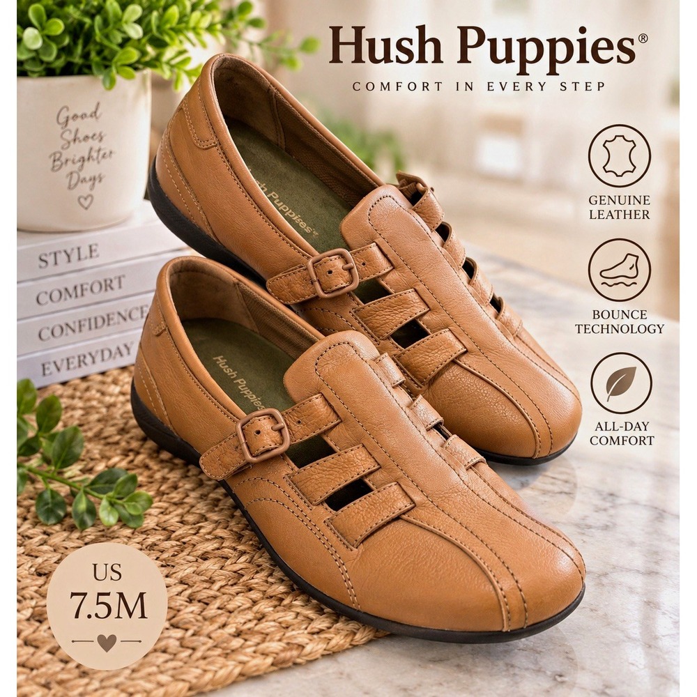 Hush Puppies H50094 Women’s Brown Leather Fisherman Buckle Comfort Shoes 7.5W